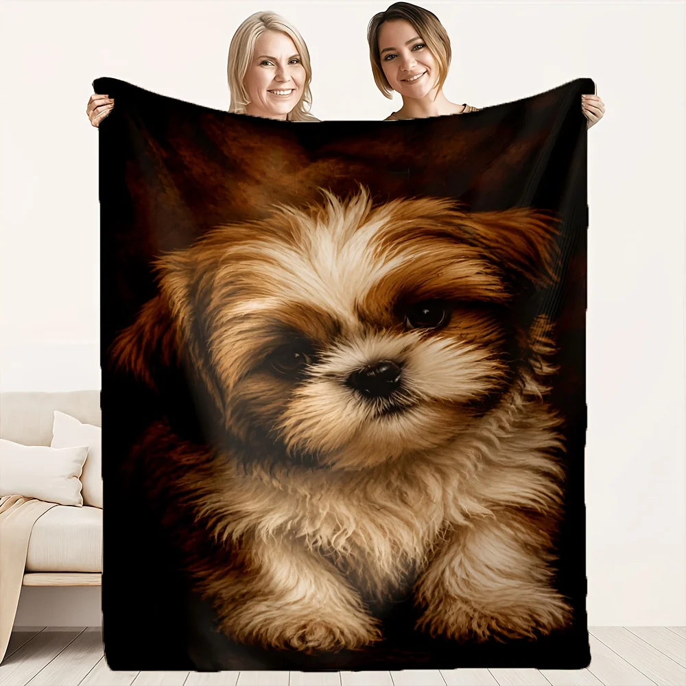 1pc Shih Tzu Printed Flannel Blanket, Ultra Soft Cozy Plush, All-Season Use, Machine Washable, Multi Sizes, 280GSM Heavy, for Bedroom, Sofa, Home Goods, AC Room, Winter Warm Cozy Throw, Warm Heart Gift.