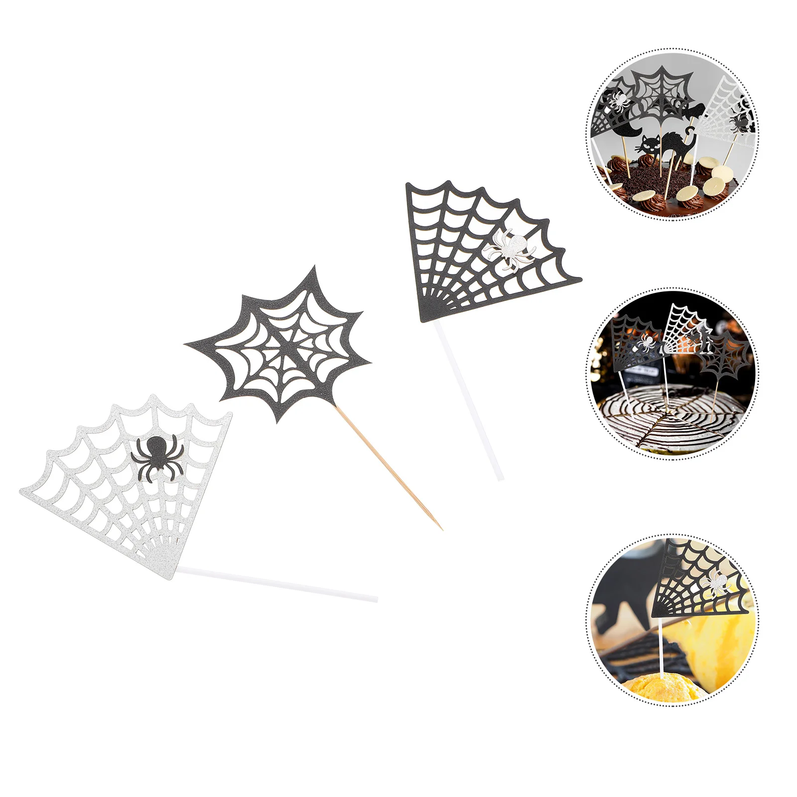 

17 Pcs Spider Web Card Decorative Cake Picks Halloween Inserts Party Ornaments Paper Cups Decorations Cupcake