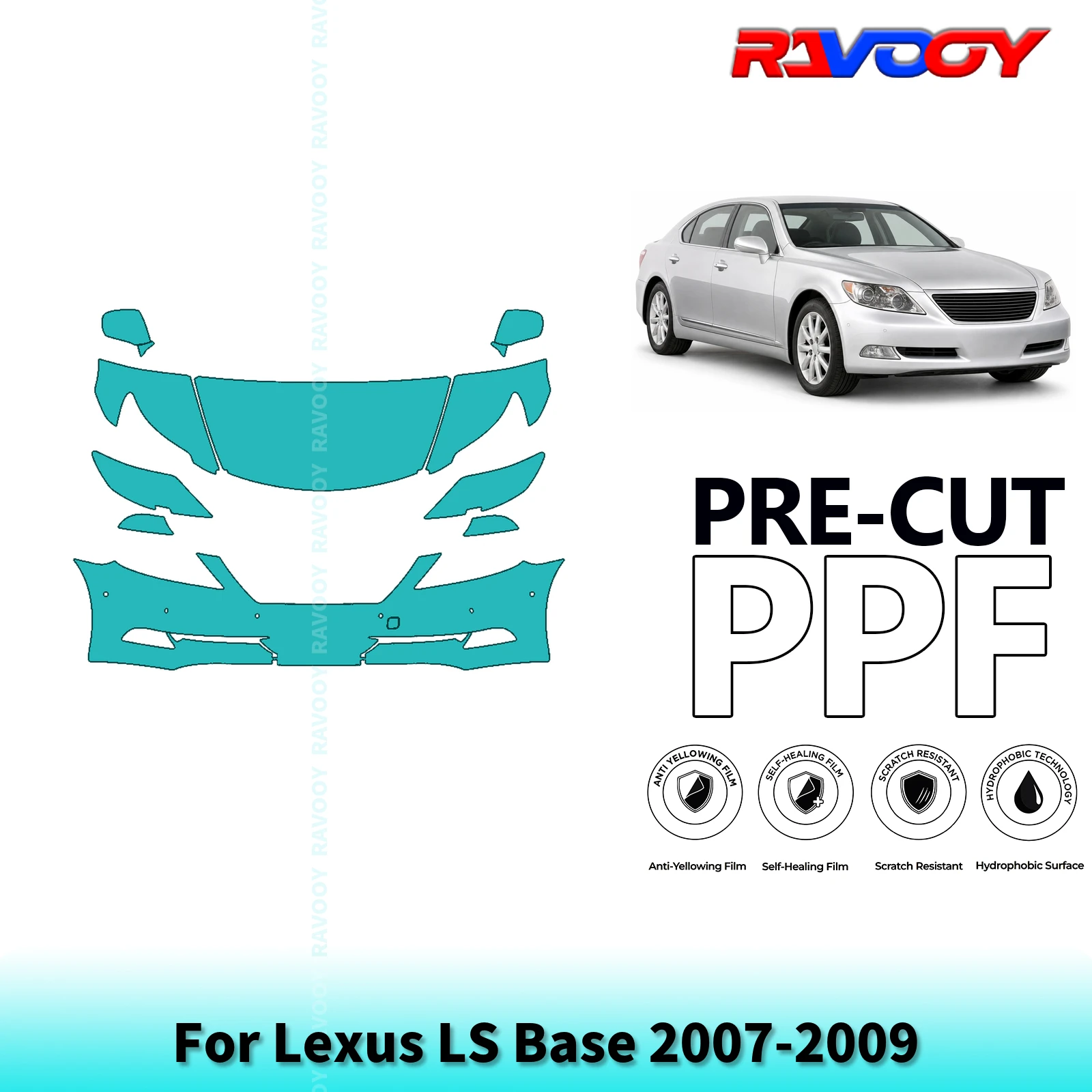 For Lexus LS Base 2007-2009 Partial Front Pre-Cut Paint Protection Film PPF Clear Bra Kit | Clear / Matte / Black Finish Options