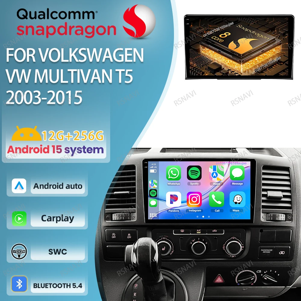 

Автомобильный радиоприемник Android 15 для Volkswagen VW Multivan T5 2003-2015 BT GPS DVD Мультимедиа 4G LTE Стерео головное устройство QLED Qualcomm 5G WIFI