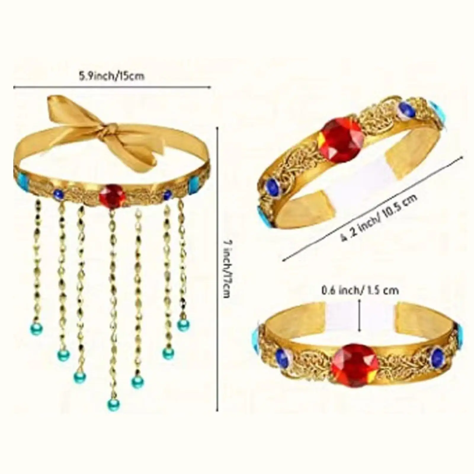 3 Pieces Women's Egyptian Costume Snake Beaded Headband for Party Masquerade