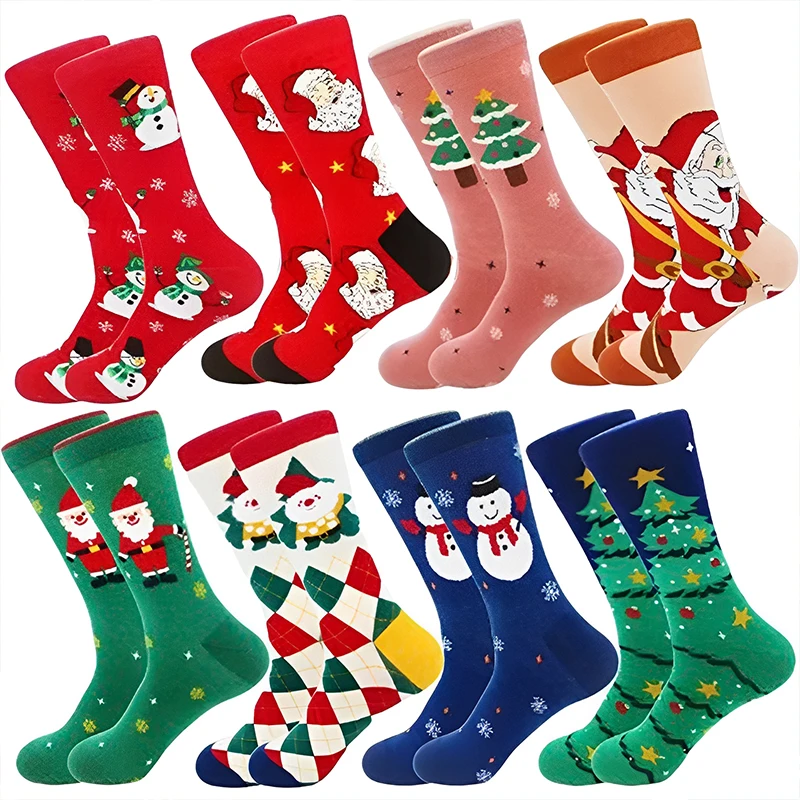 1-4Pairs Cartoon Christmas Socks Women New Year Mid-tube Stockings Santa Claus Elk Snow Funny Sock Happy Winter Christmas Gift