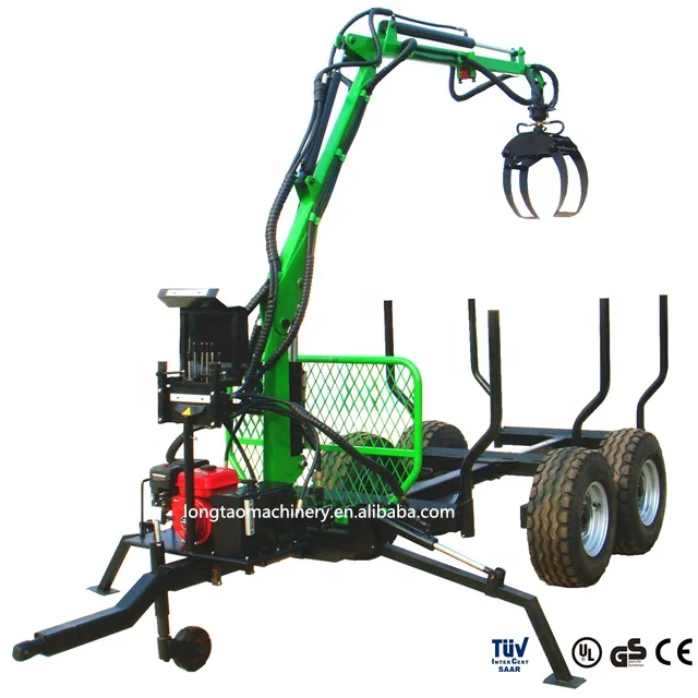 Atv Towable 3 Ton Self Powered Gasline Engine Log Wagon with Crane Gas Motor