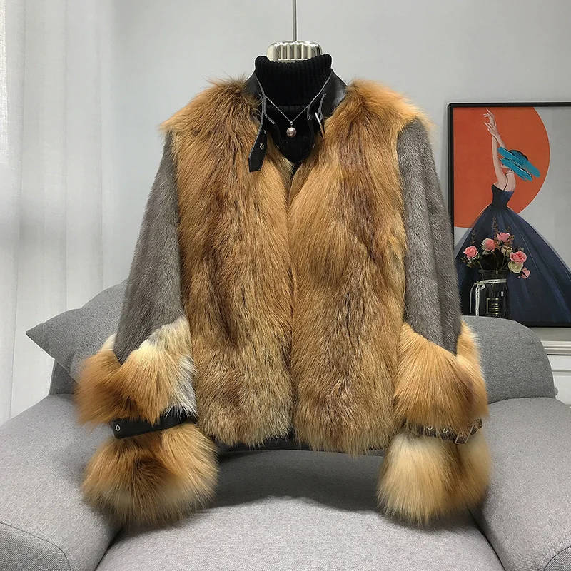 Fur Fox Winter Whole Red Mink Fur Coat Women Female 2023 New Luxury Genunie Leather Mink Fur Jacket Locomotive Streetwear