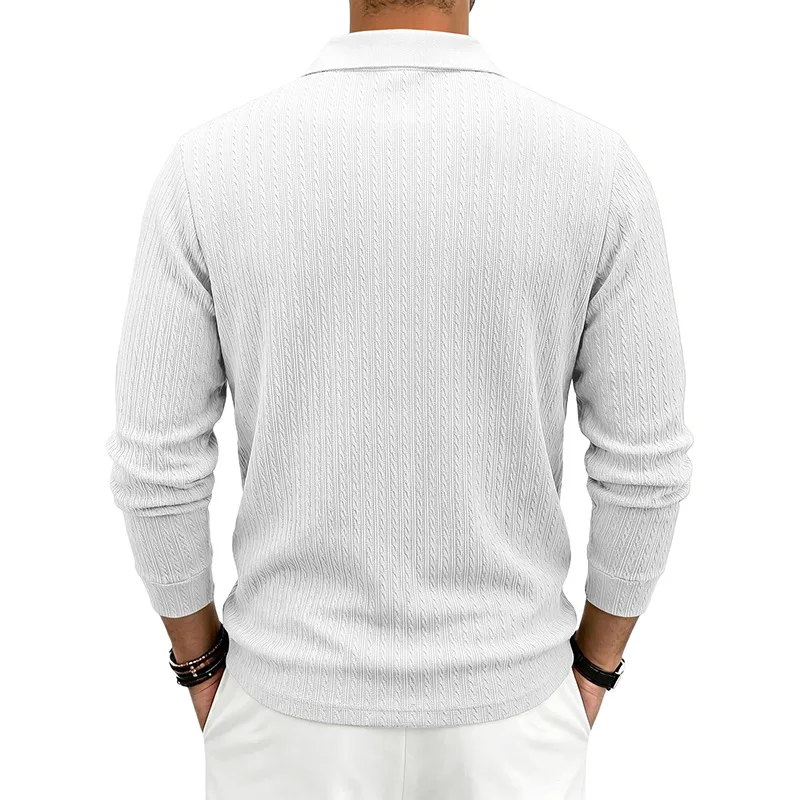 Herren Herbst-Winter US-Größe Jacquard Schlangenmuster Langarm-Poloshirt, Lässiges Einfaches Revers-Unterhemd – Detail 14
