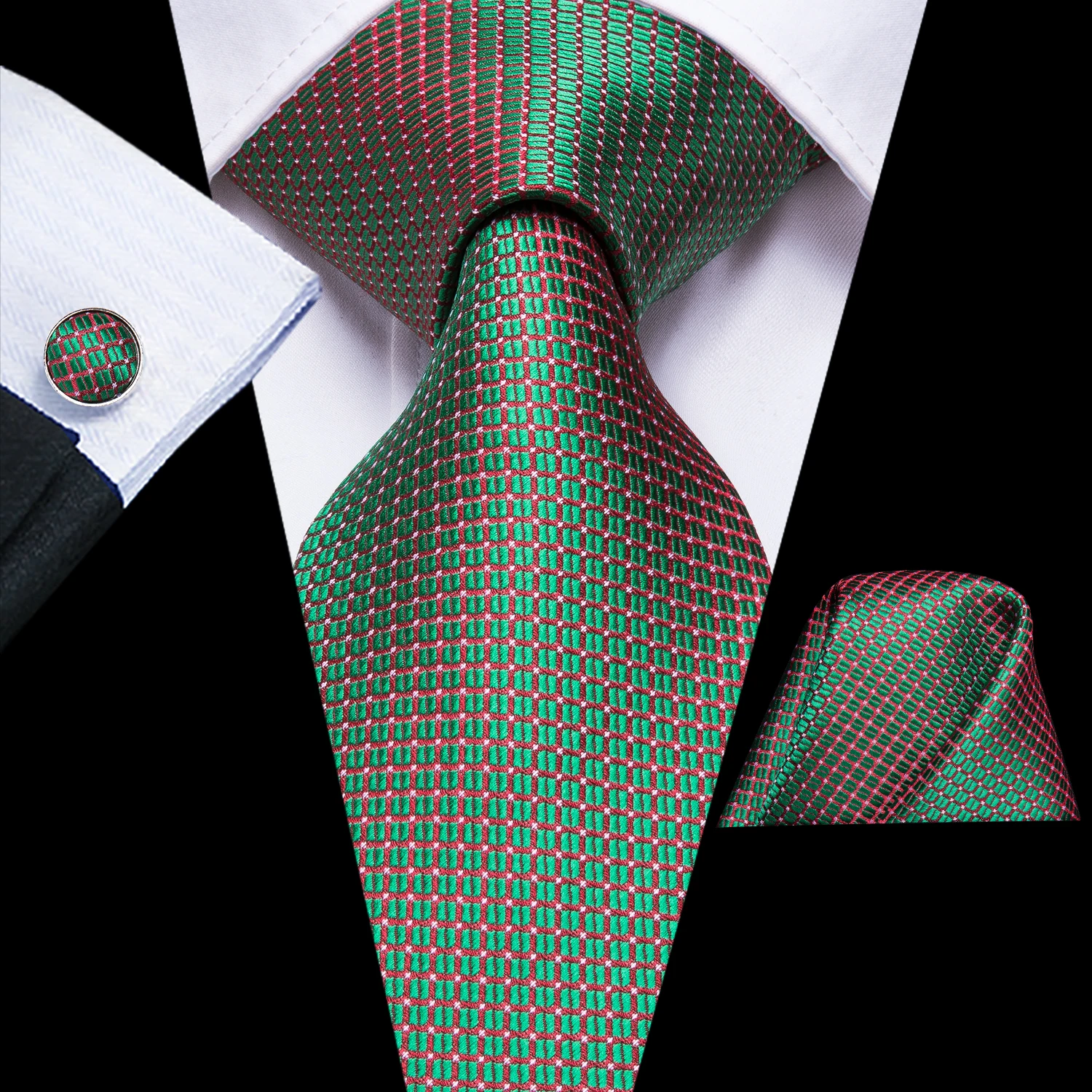 Hi-Tie-corbata de boda de seda de Cachemira Lisa verde para hombre, conjunto de gemelos y pañuelo, fiesta de negocios, triangulación de envíos, diseñador de moda