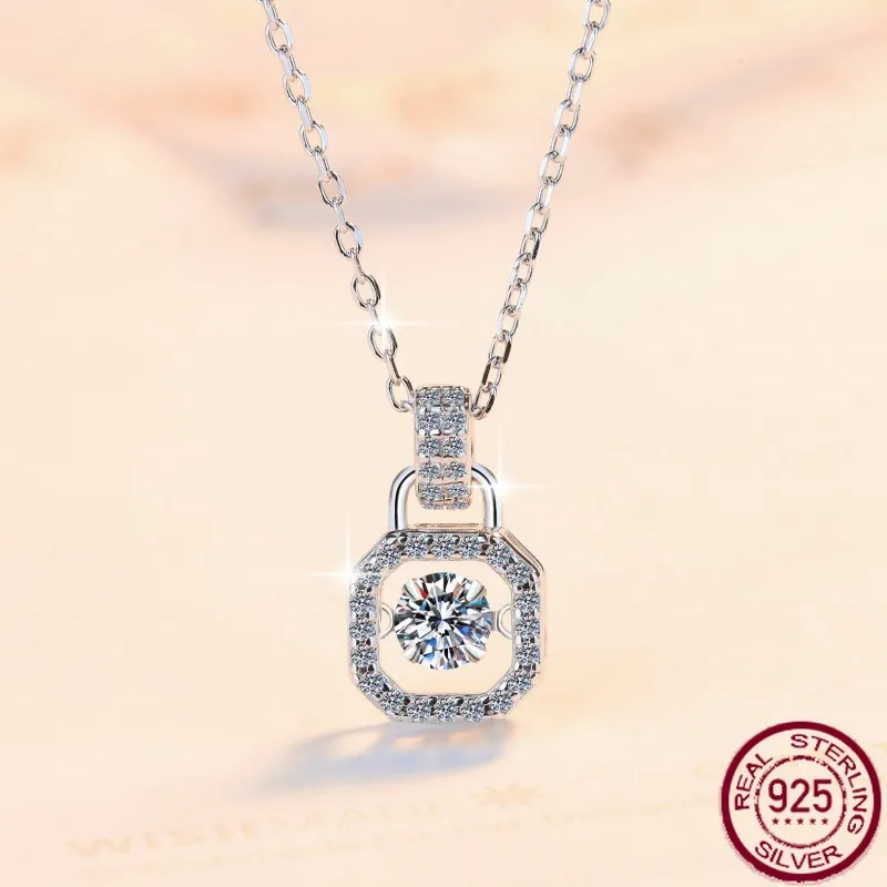 New S925 pure silver women's necklace, square bag pendant, collarbone chain, light luxury fashion, moissanite wedding jewelry