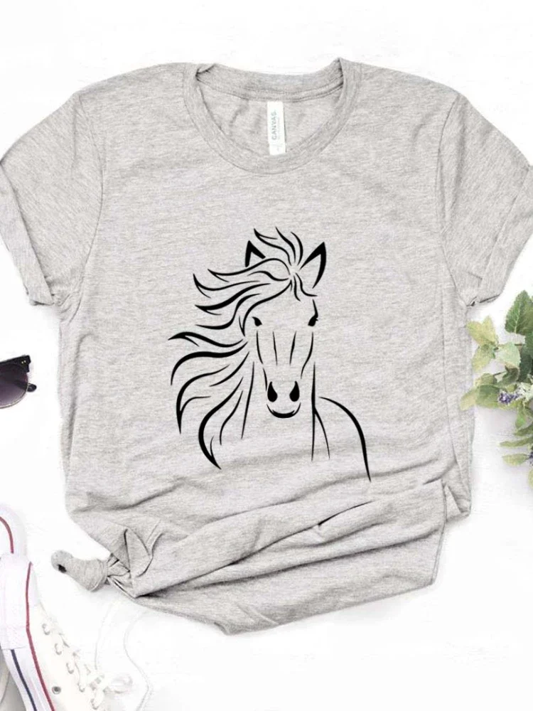 Horse Lover Print Women T Shirt Short Sleeve O Neck Loose Women Tshirt Ladies Tee Shirt Tops Clothes Camisetas Mujer