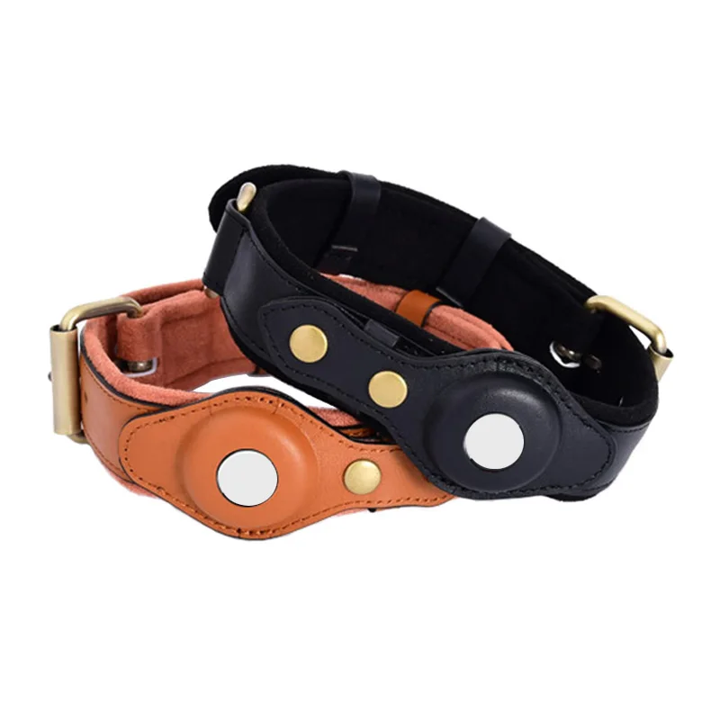 New Airtag Pet Collar Luxury Leather Apple Airtags Dog Cat Collar Anti-Lost Adjustable Location Tracker Collar With AirTag Case