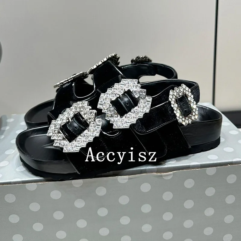 Summer Crystal Metal Decoration Back Strap Thick Soled Sandals Women's Versatile Fashion Roman Shoes Casual Vacation Shoes 2024