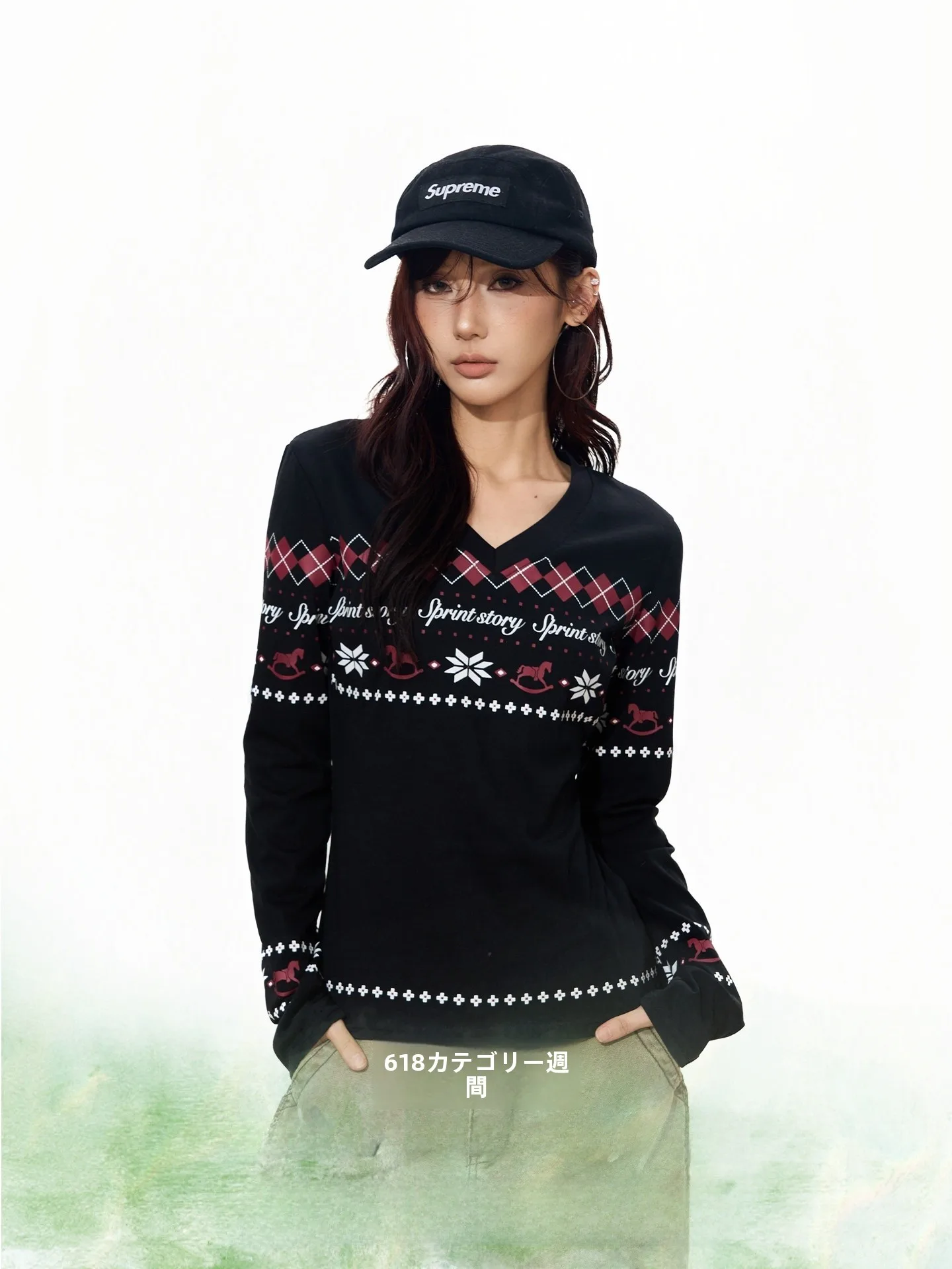

S3T5 Long Sleeve T-Shirt V-Neck Letter Print Design Slim Fit Casual Top for Men And Women Comfortable Breathable Cotton Spring