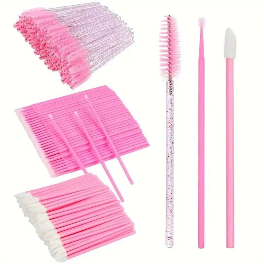 200pcs Eyelash Extension Supplies Kit Disposable Lash Spoolies Brushes Micro Cotton Swab Brush Mascara Wand Lipstick Applicator