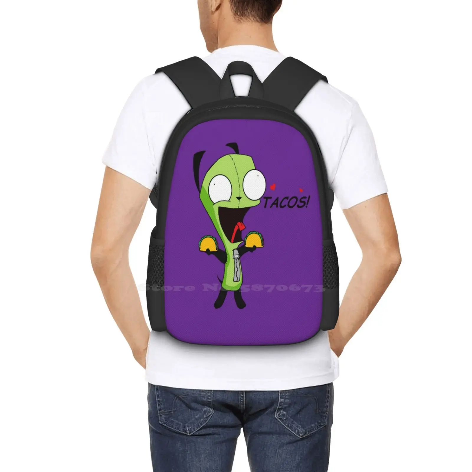 Gir Loves Tacos ( Invader Zim ) Hot Sale Backpack Fashion Bags Gir From Invader Zim Aliens Robots Cartoon The 90S 90S Baby Emo