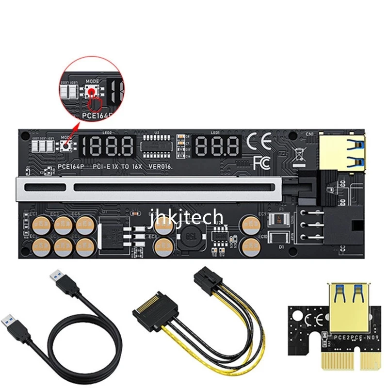 V018/ V016 6Pin 4Pin pcie 1x to 16x Riser Card with temperate and voltage display, 10pcs capacitors