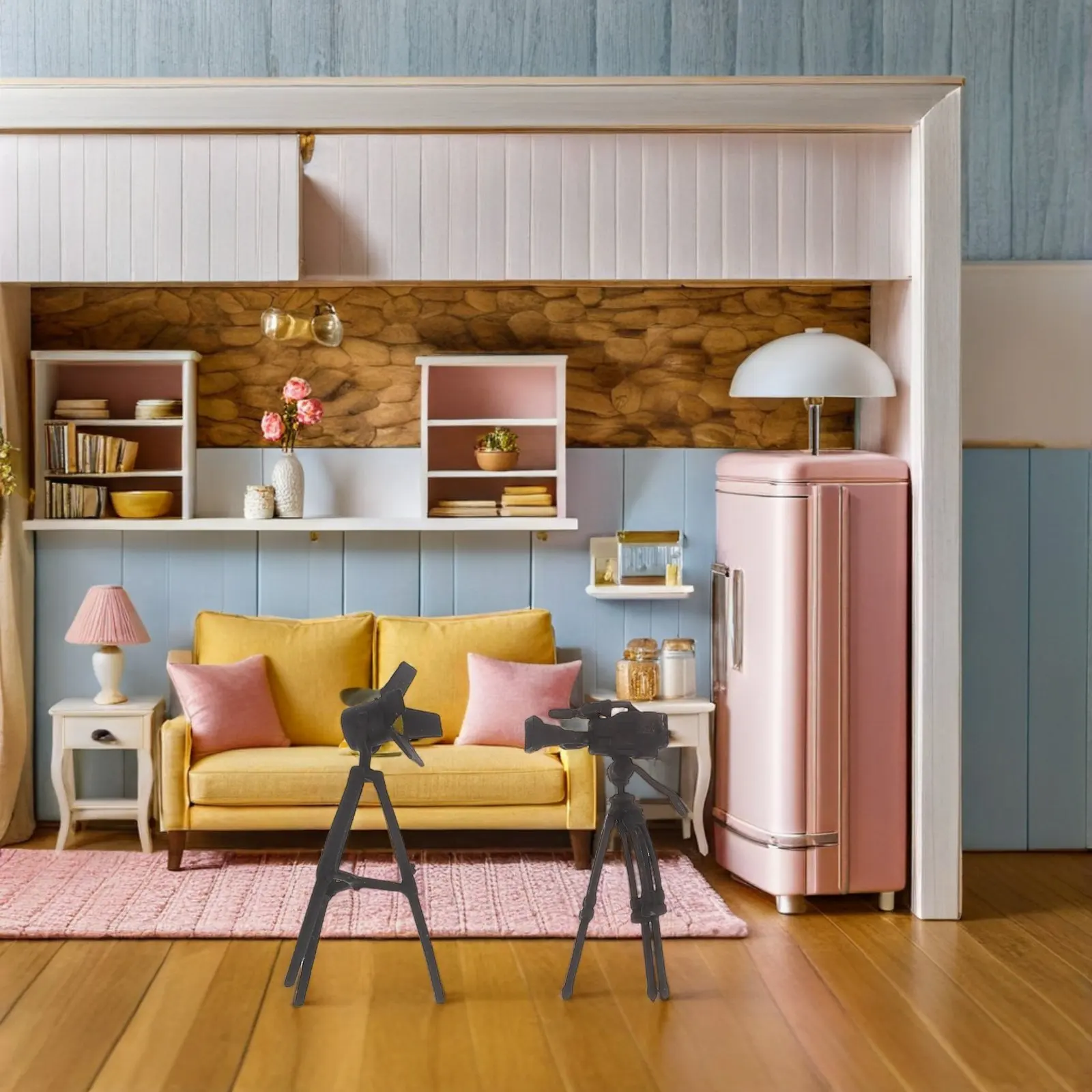 

2Pcs Miniature Photography Tripod Resin Camera Simulation Lamp Set for Dollhouse Accessories Micro Landscape Decor Tabletop