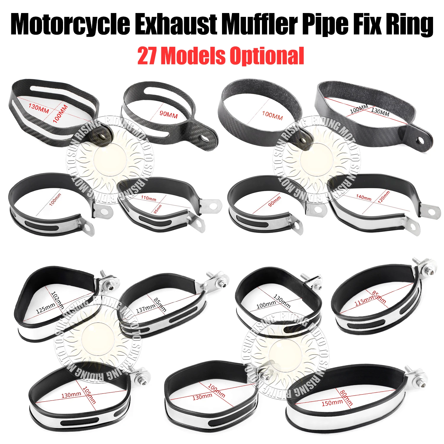 Universal Motorcycle Exhaust Muffler Exhaust Pipe Carbon Fiber Stainless Steel Clamp Holder Fixed Ring Support Bracket Screw Nu