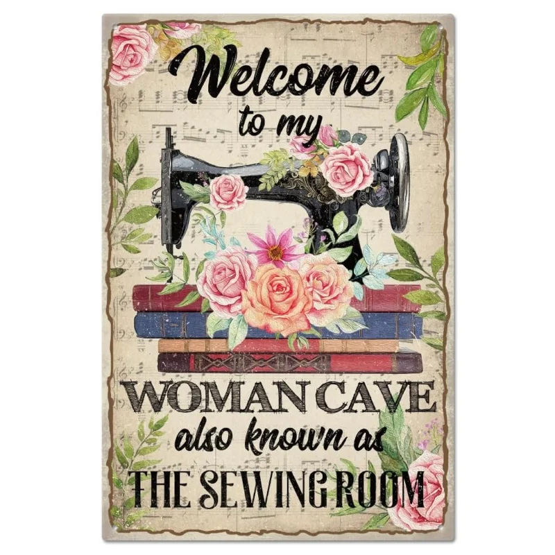 CIFBUY Retro Vintage Lady Sewing Retreat Tin Metal Sign Plaque Aluminum Wall Art Waterproof Durable Decor For Home Bar Shop Club
