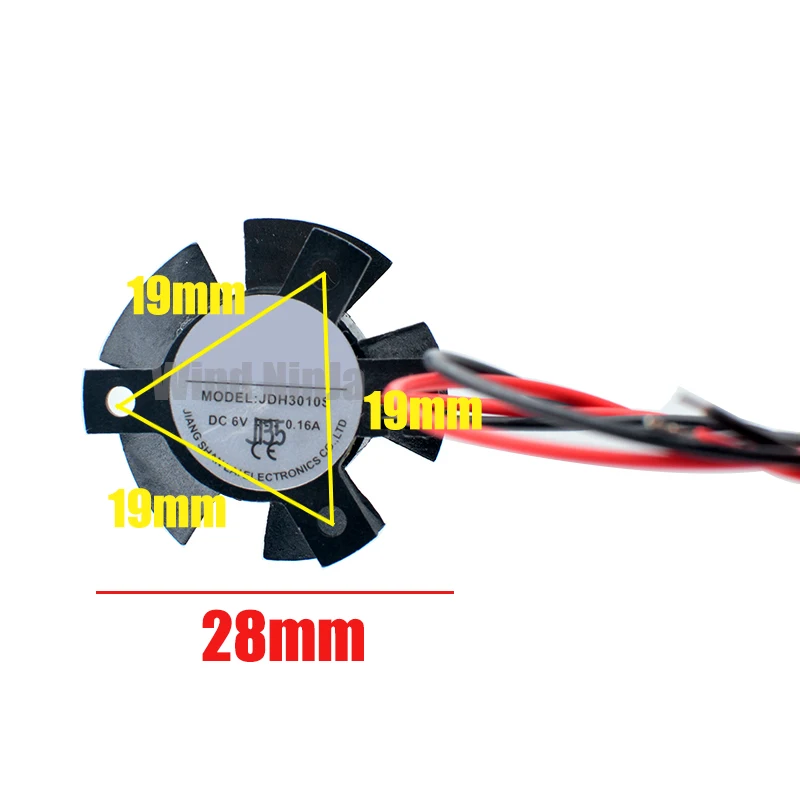 JDH3010S Diameter 28mm hole spacing 19x19x19mm DC6V 0.10A 10000rpm Cooling fan for car light