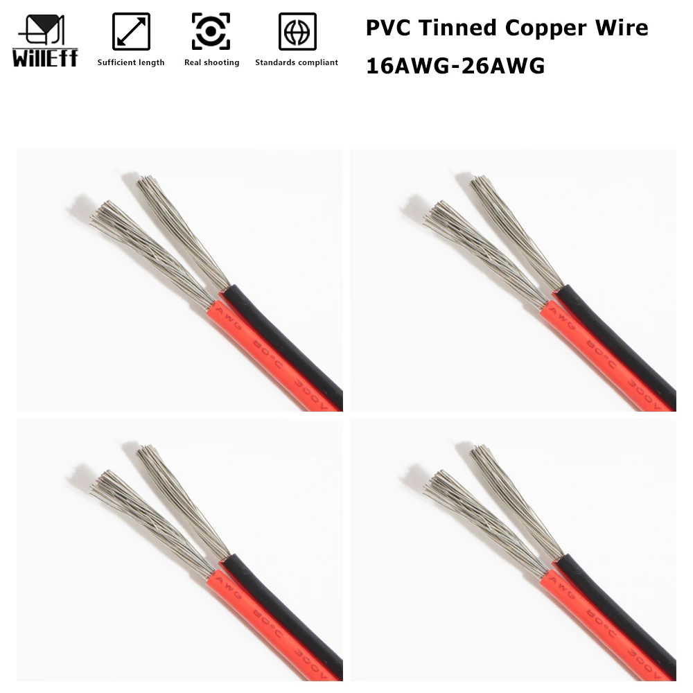 DC power cord 2pin wire LED power wire Hook-up wire Electronic wire Black Red Electrical wires Flat flexible cable Ribbon cable