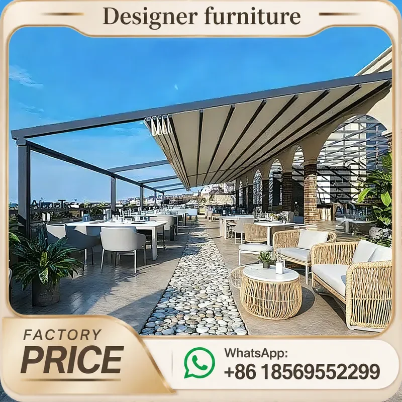 Motorized Retractable Fabric Canopy Aluminum Frame Outdoor Patio Pergola Shade With Side Privacy Screen For Garden Terrace