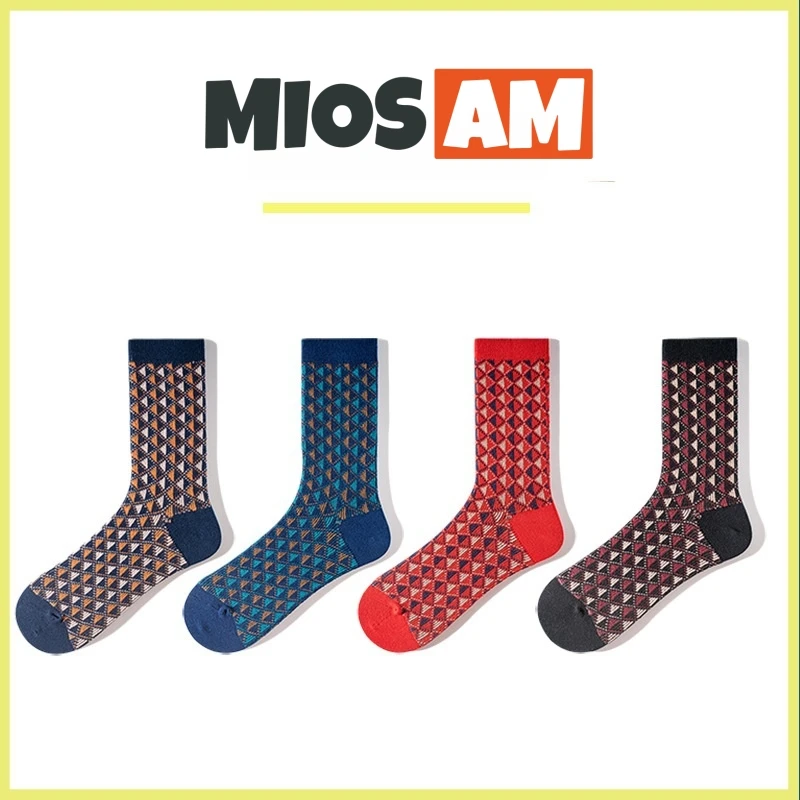 Miosam High Quality Men's Combed Cotton Breathable Anti-odor Dress Socks Gentlemen Business Rhombus Knitted Absorb Crew Socks