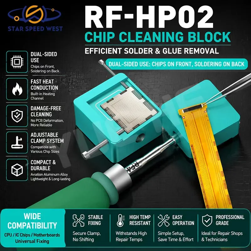 RF4 RF-HP02 Chip Cleaning Block Solder Remover Glue Cleaner Dual Sided Desoldering Tool for Tips Cleaning Fast Heat Conduction