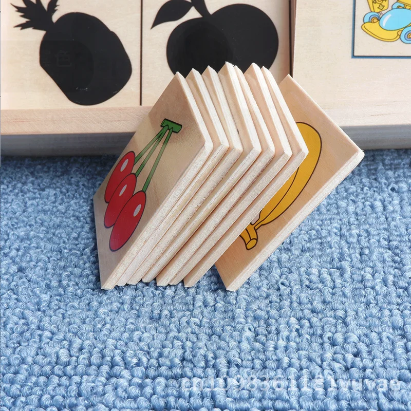Montessori-Schatten-Findspiel aus Holz für Kinder – farb- und formlich passendes Lernspielzeug mit Kartenbild und Schatten