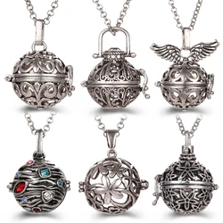 Aromatherapy Angel Wings Colorful Zircon Cage Locket Necklace Glowing Warm Ball 2022 Woman Fashion Gift Diffuser Pendant Jewelry