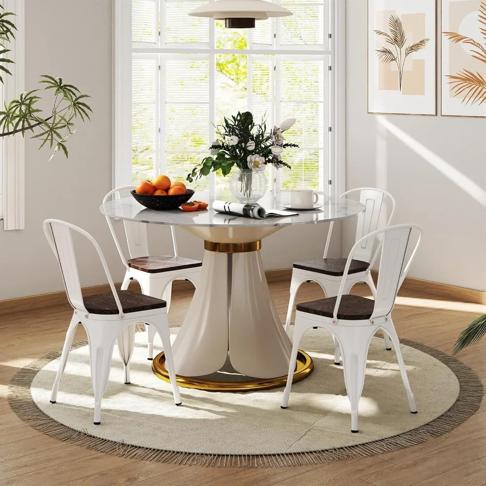 18 Inch Stackable Metal Dining Chairs Set of 4, Vintage Industrial Style, High Back with Wood Seat for Home and Commercial Use