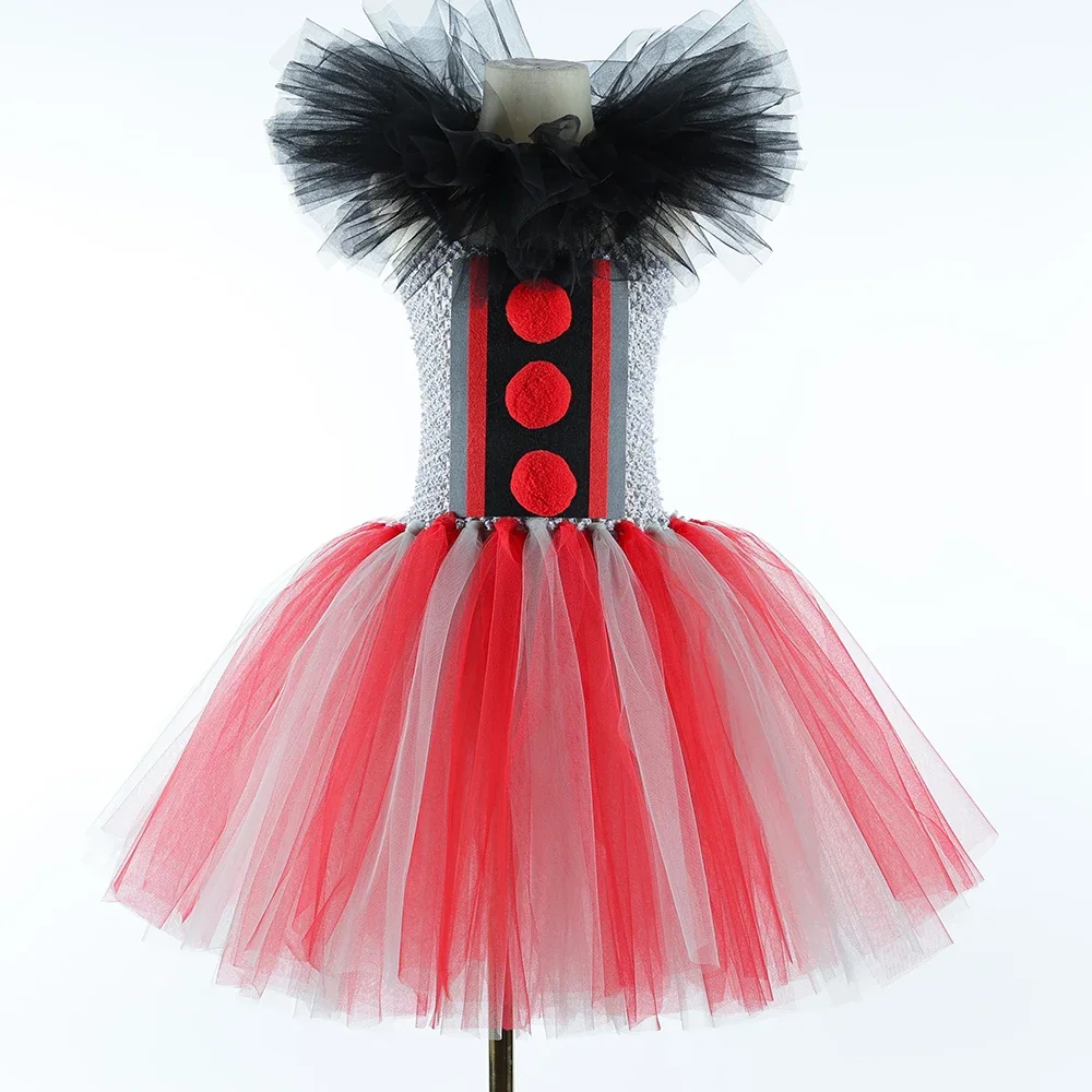 Scary Clown Costume for Girls Horror Halloween Tutu Dress Outfit Creepy Killer Clowns Costumes Kids Carnival Party Tulle Dresses