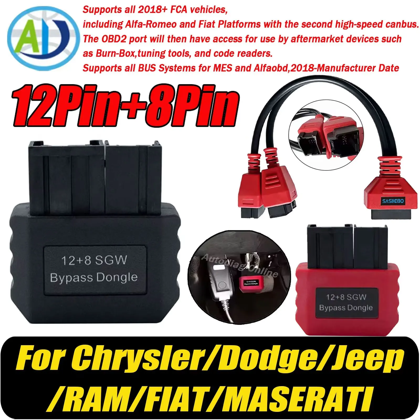 OBDII Security Gateway Adapter For FCA 12+8Pin SGW Bypass Module For Chrysler/Dodge/Jeep/RAM/FIAT/MASERATI SGW Bypass Dongle