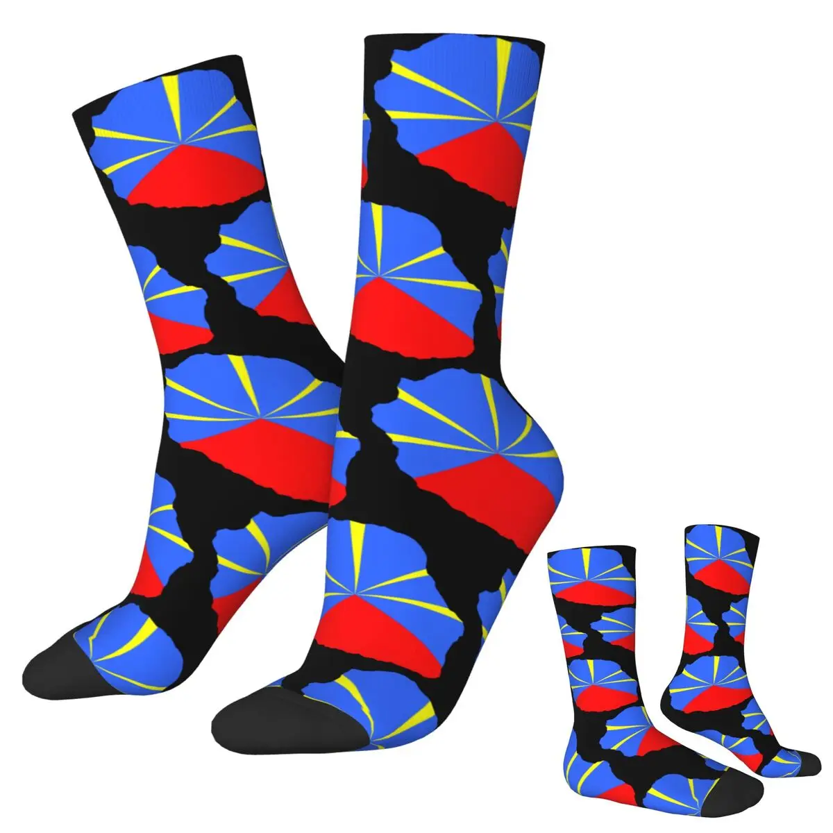 

974 Reunion Island Flag Socks Harajuku High Quality Stockings All Season Long Socks Accessories for Unisex Christmas Gifts