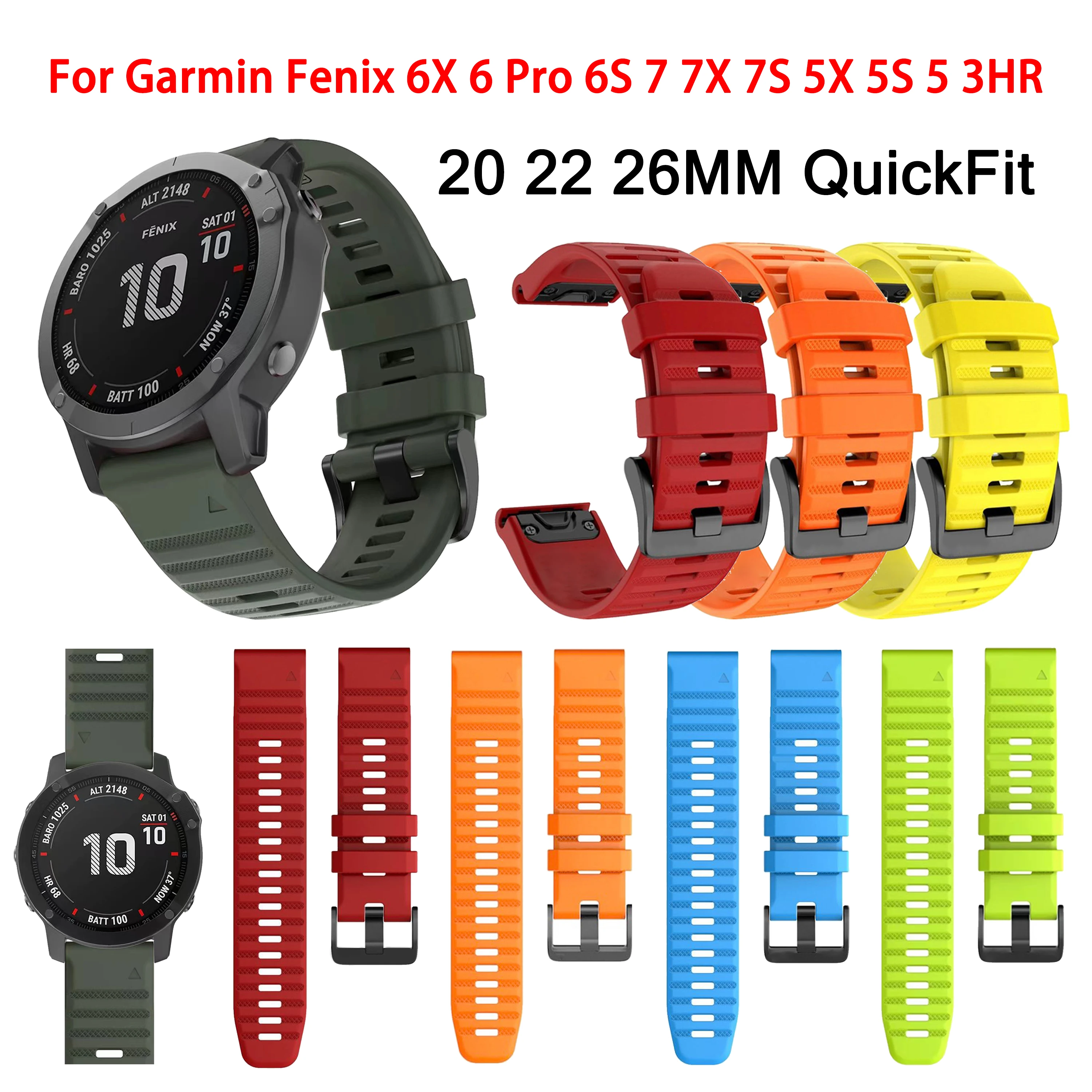 

20 22 26mm Silicone Watch Strap for Garmin Fenix 6X Pro 6 6S 5X 5S Plus 3HR 945 QuickFit Watch Band Braacelet for fenix 7X 7S 7