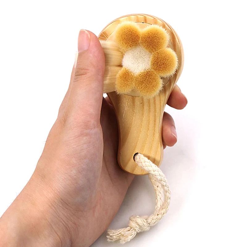 木製ハンドル付きソフトウールフェイシャルブラシ,クリーナー,ブラックヘッドリムーバー,ポアクリーナー,角質除去,プラム形状