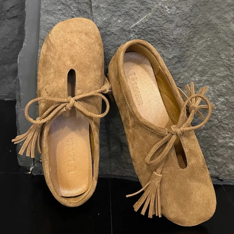 

Comfor Round Toe Flats Women Retro Tassel Lace Up Mary Jane Shoes Ladies Fashion Designer Outdoor Casual Shoes Zapatos De Mujer