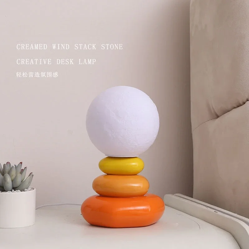 Creative Ins Style Ceramic Night Light Colorful Cream Style Stacked Stone Atmosphere USB Powered Three Color Bed Lamps