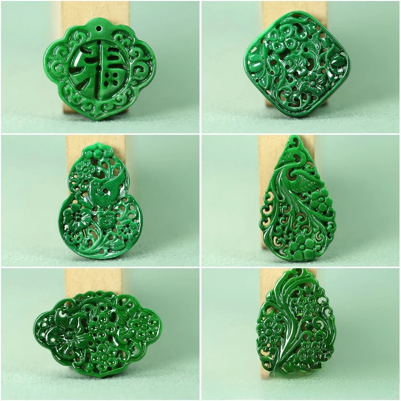 2pcs DIY Natural Dry Green Emerald Hollow Out Lucky Accessories Pendant Earrings Jewelry Luxury Best Selling Gifts for Women Men