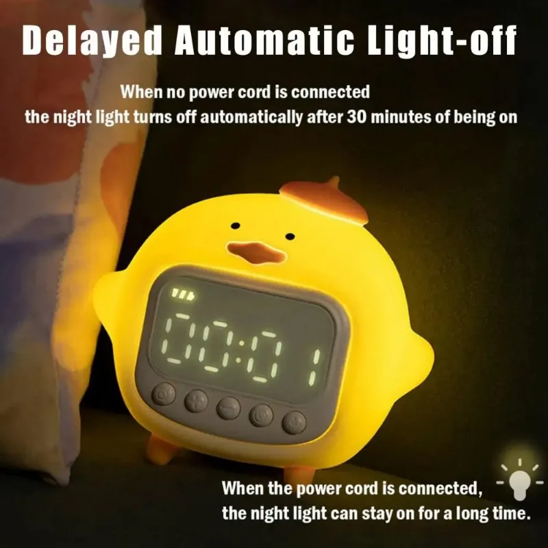 Alarm Clock LED Time Display Volume Adjustable 5 Groups Alarm Bells Children Cute Duckling Wake Up Light Alarm Clock