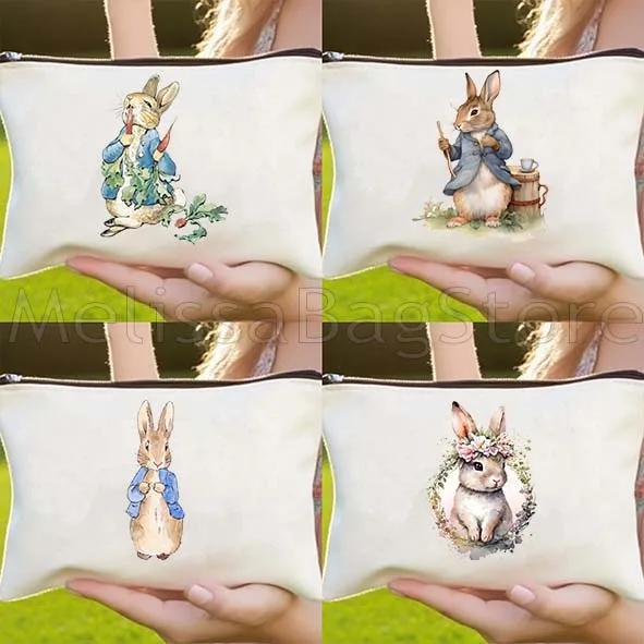 Cute Cartoon Peter Rabbit Gifts Canvas Cosmetic Makeup Bag Beatrix Potter School Pencil Case Pouch Toilet Storage Cotton Bag