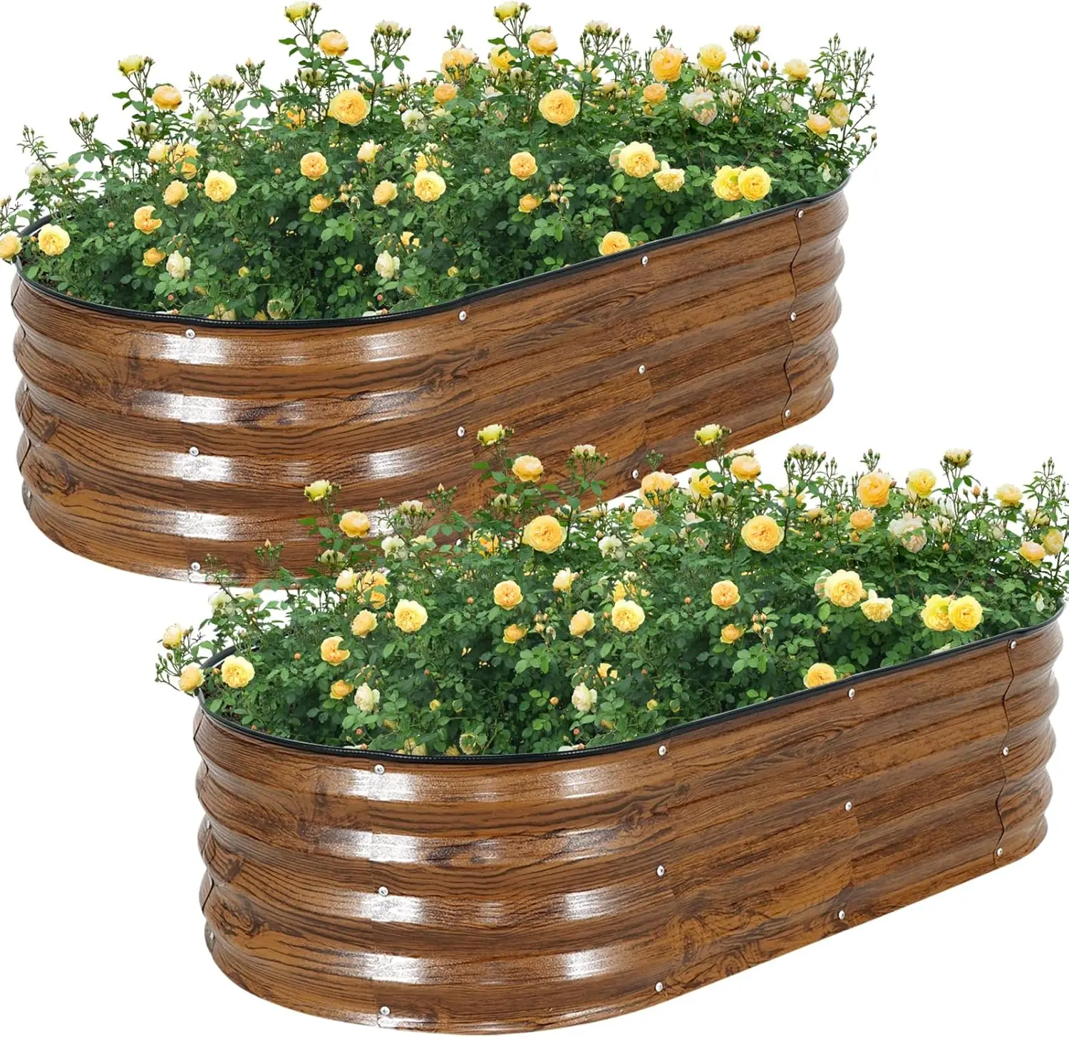 

Galvanized Raised Garden Bed Outdoor, 2Pcs 4x2x1ft Oval Planter Box with Rubber Strip,Metal Raised Bed Kit for Vegetable