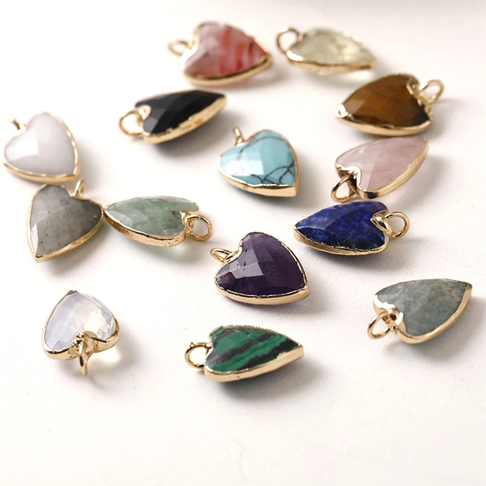 

2 Pieces Crystal Jade Package with Gold Border Sharp Edged Heart-shaped Pendant DIY Jewelry Making Necklace Bracelet Accessory