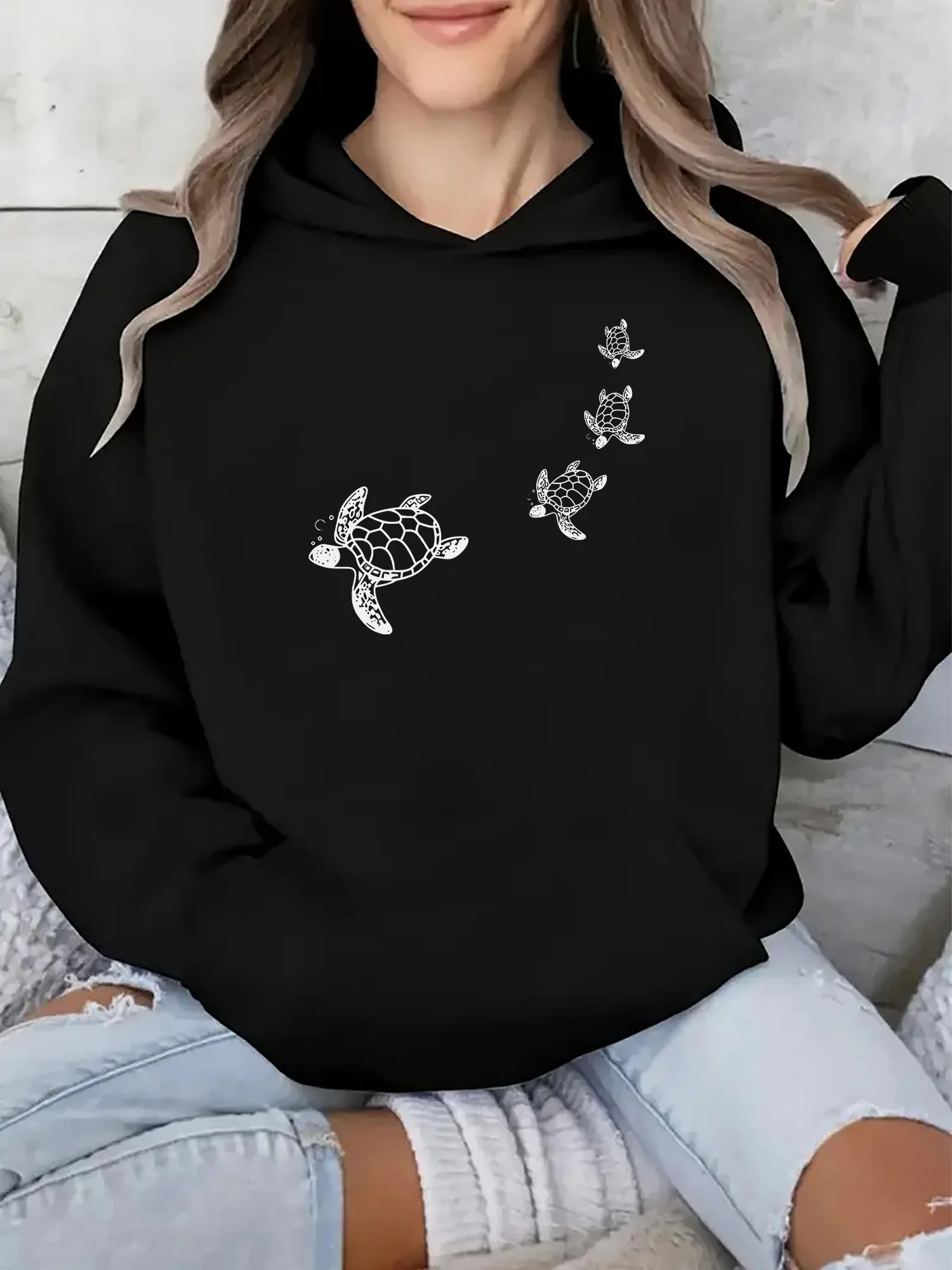 

Turtle Graphic Printing Autumn and Winter Pure Cotton Men's and Women's Hoodies Casual Outdoor Street Sports Training Brand