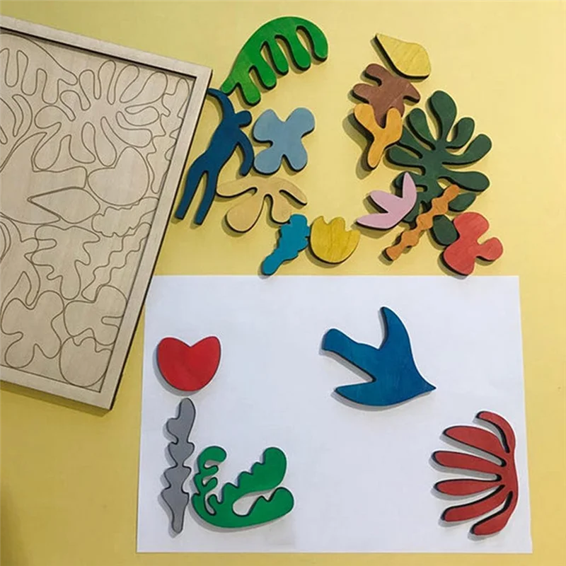YSUN-1 SZT. Puzzle Matisse Montessori Drewniane Losowy Kolor Drewno Prezent Edukacyjny Wczesnoszkolny Dla Dzieci 1-3 Lata
