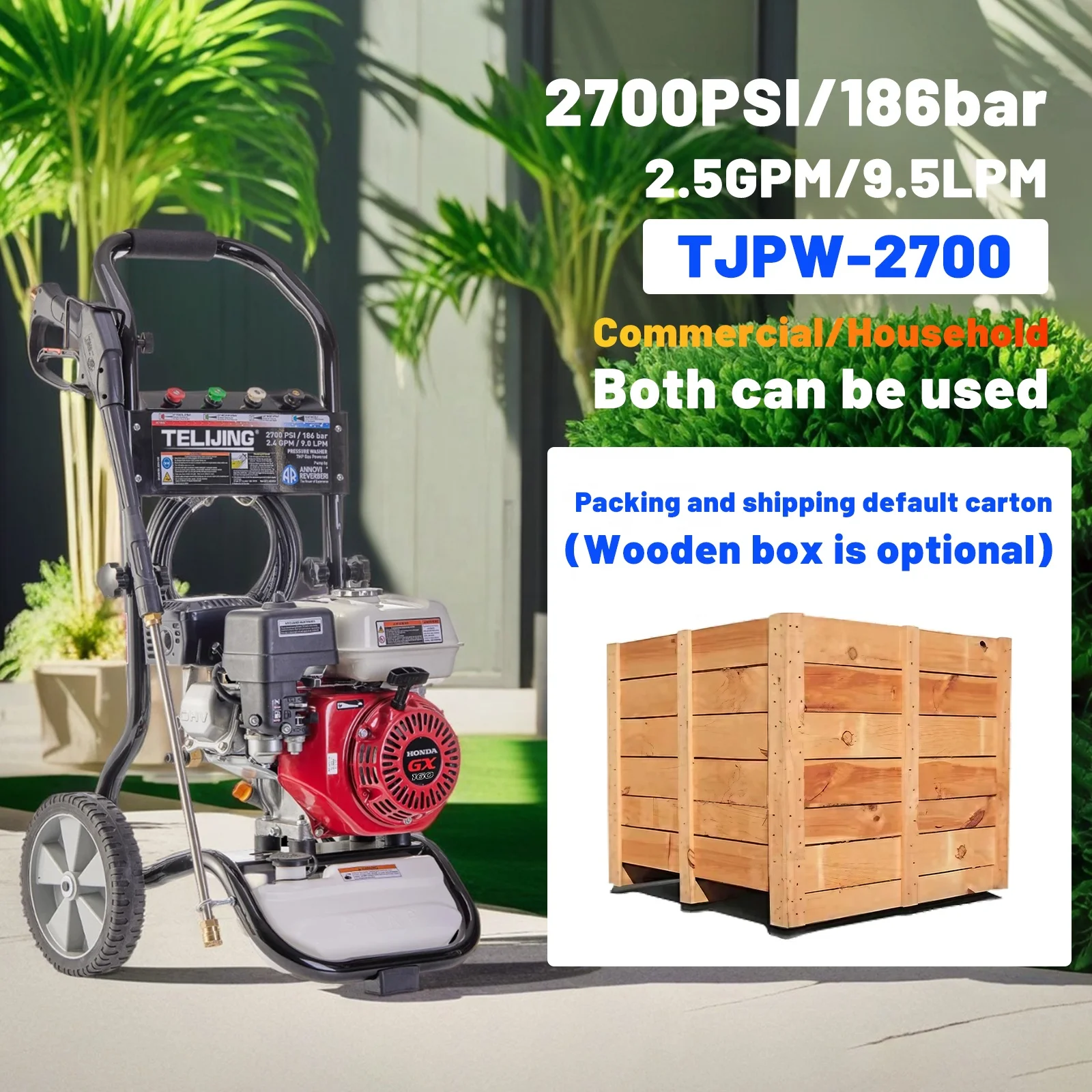 2700psi/186bar High Pressure Car Washer H0nda  Engine With AR Pump Recoil Starter Fuel-saving  Portable Petrol Cleaner