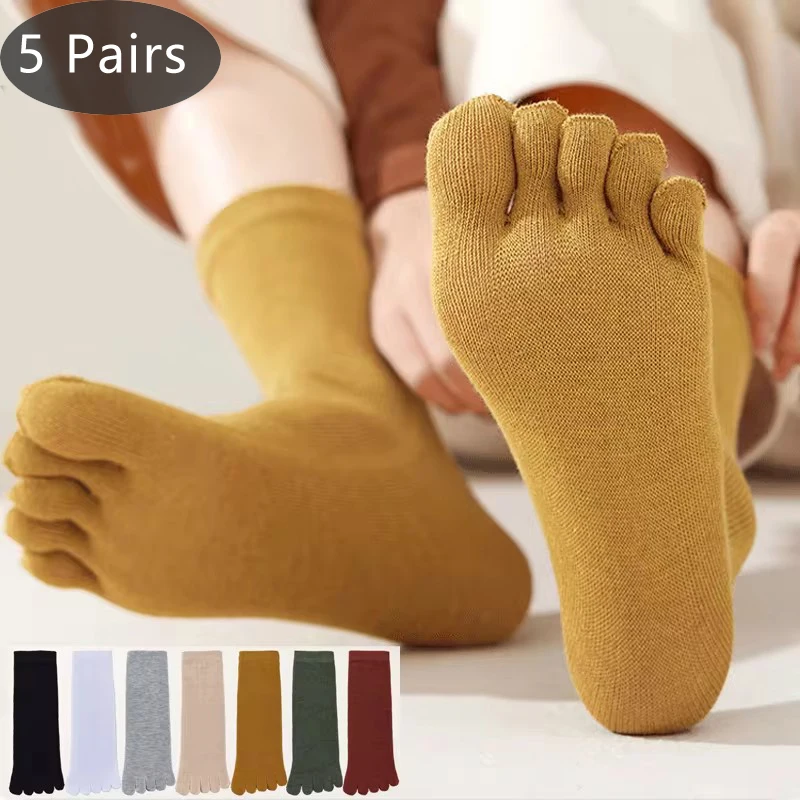 

5 Pairs Women 5 Finger Socks Cotton Solid Young Fashion Soft Elastic Sweat-Absorbing Deodorant Toe Harajuku Socks 4 Seasons