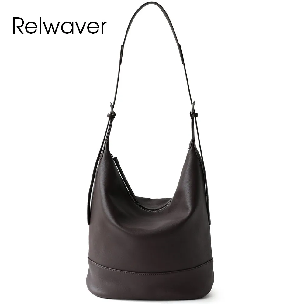 

Relwaver women shoulder bag sheep skin brief bucket bag black coffee soft underarm bag commuting ladies hand bag 2026 spring