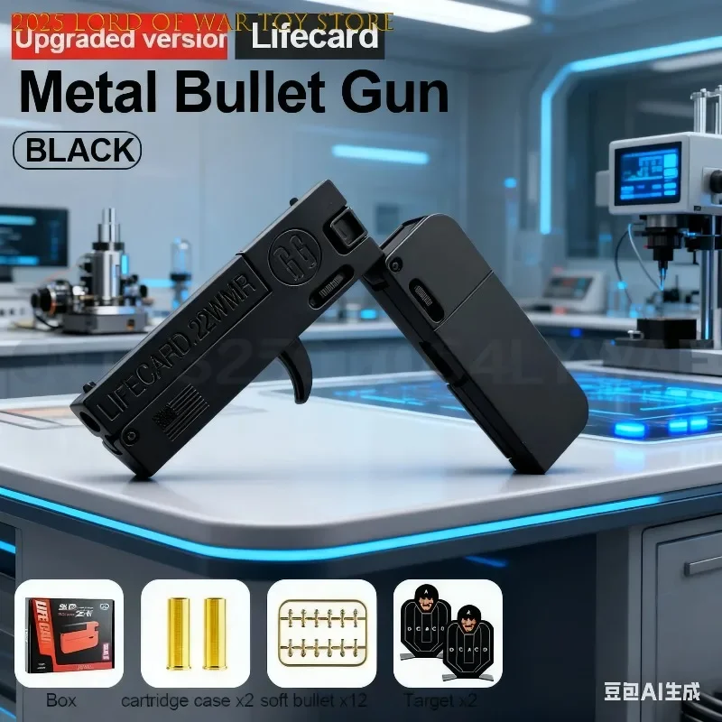 Pistol Toys Gun With Soft Bullets Alloy Shooting Model For Adults Upgraded Lifecard Metal Folding Gun Toy for Kids Adult