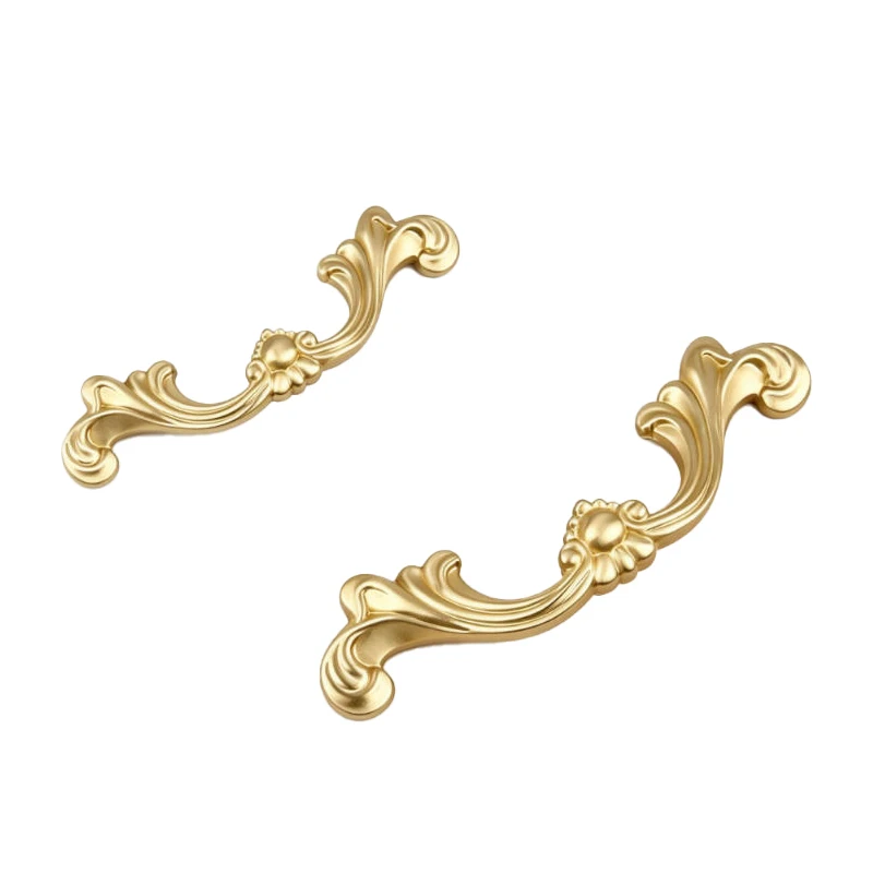 1/2/4PCS Solid Brass French Light Luxury Gold Handle European Retro Kitchen Cabinet Drawer Handle Wardrobe Furniture Handle