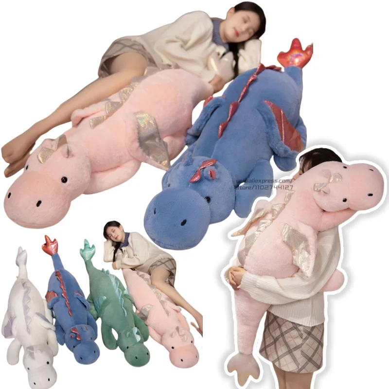 

1pc 70-150cm Giant White Dragon Plush Toy With Unicorn Horn Flying Wings Dragons Dinos Hug Throw Pillow Dinos Nap Sleeping Gift