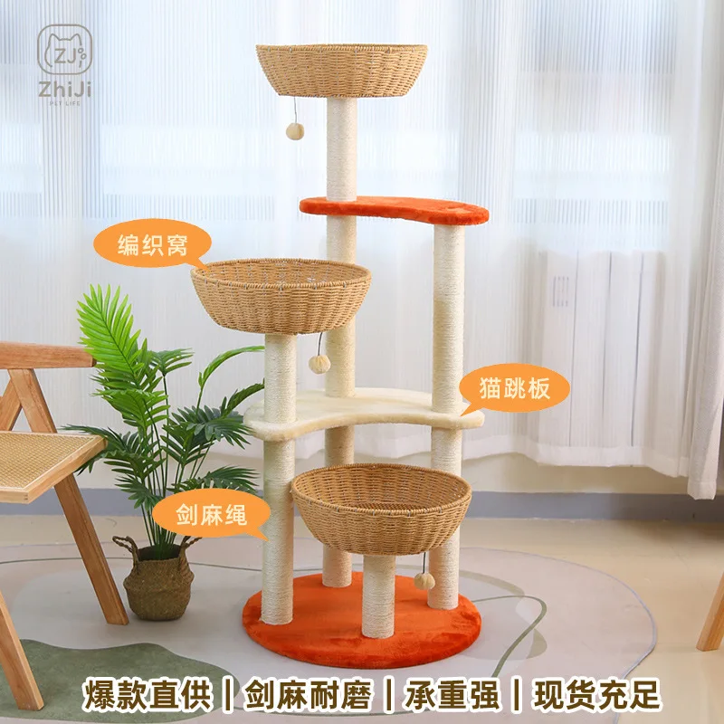 Wooden Multi-Tier Cat Tree for Large Cats Compact High-Rise Design DIY Cat Condo and Scratching Post All-in-One Cat Furniture